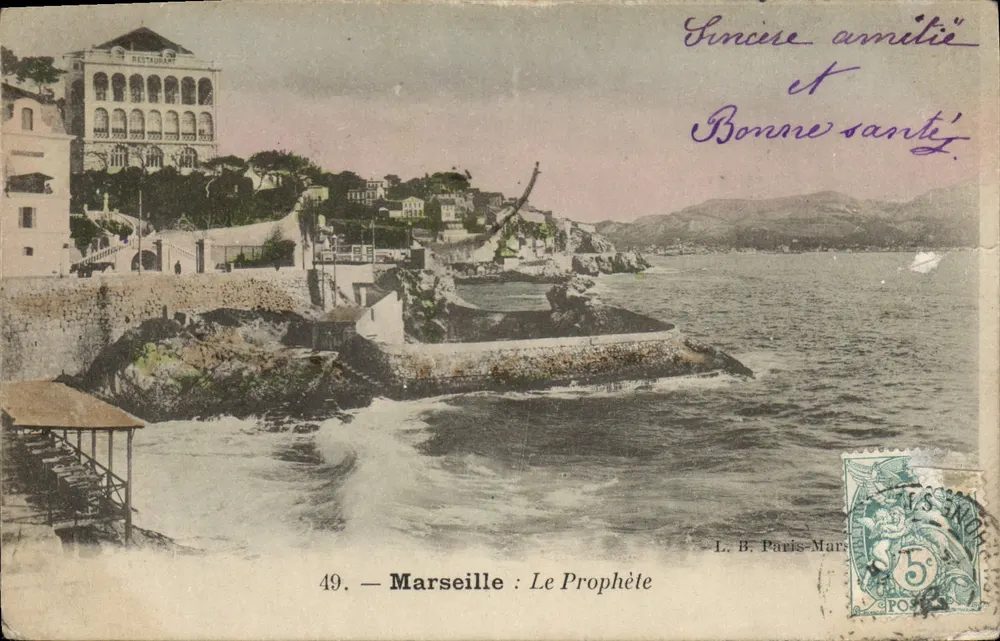 Marseille : O Profeta — vista do porto e do restaurante — L. B. Paris-Marseille, n°49 - Frente