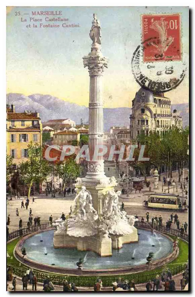 Marseille — Place Castellane und Fontaine Cantini — Edition Nouvelles Galeries, Nr. 25 - Vorderseite