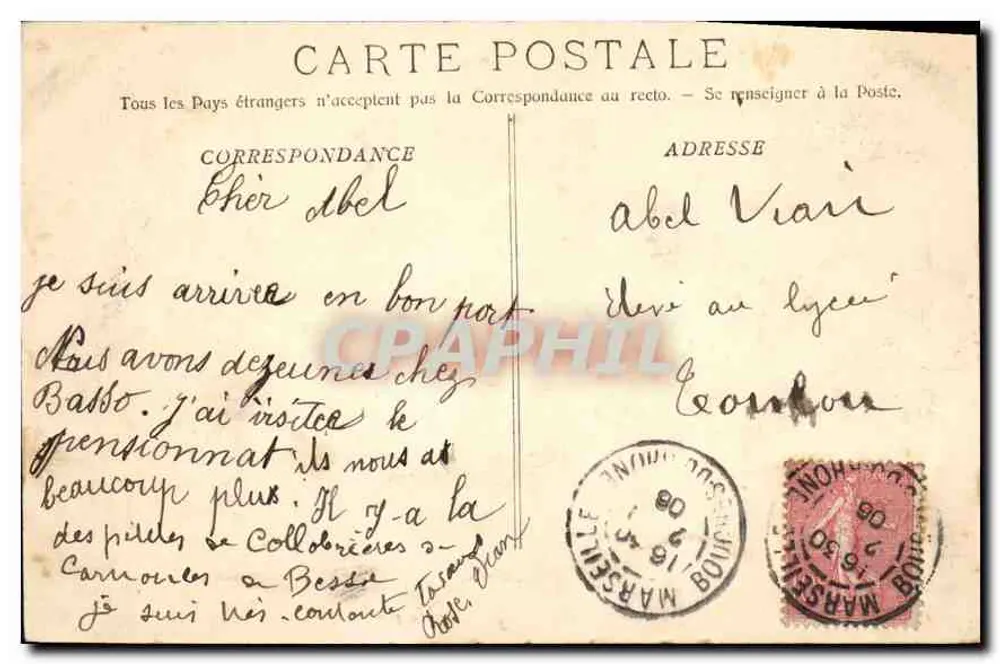 Marseille - La Cannebière — widok ulicy z tramwajem — fototypia E. Lacontr, nr 8 - Rewers