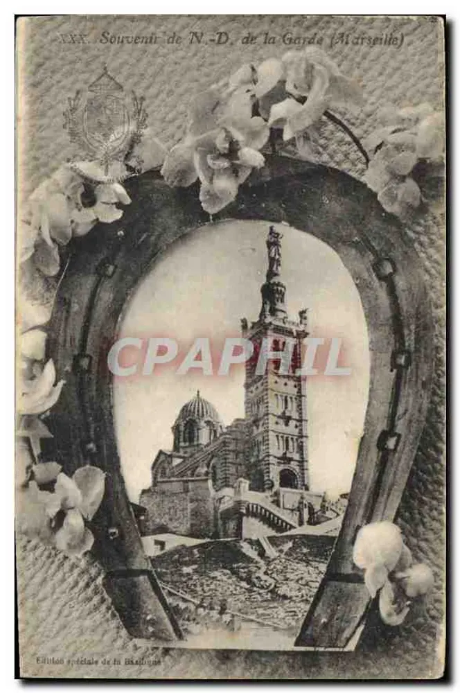 N.D. de la Garda (Marseille) — vue encadrée dans un fer à cheval orné — Édition spéciale de la Maison - Recto