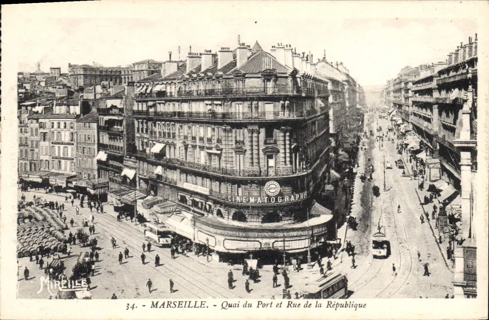 Marseille - Quai du Port und Rue de la République — Cinématographe — Verlag Mireille, n°34 - Vorderseite
