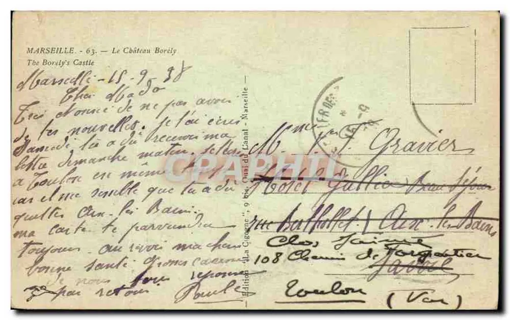 O Castelo Boryl — Marselha — Édition Canal (Van) - Verso