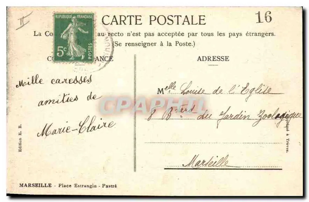 Fonte da Place Estrangin — Marseille — Edição E. B. - Verso