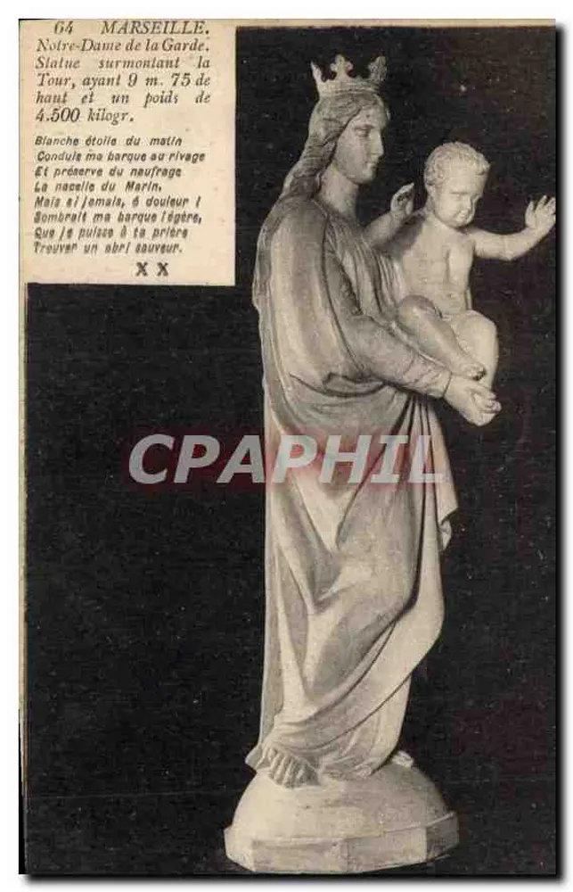 Marselha, Nossa Senhora da Guarda — estátua sobre a torre — Lévy Frères & Cie, Paris - Frente