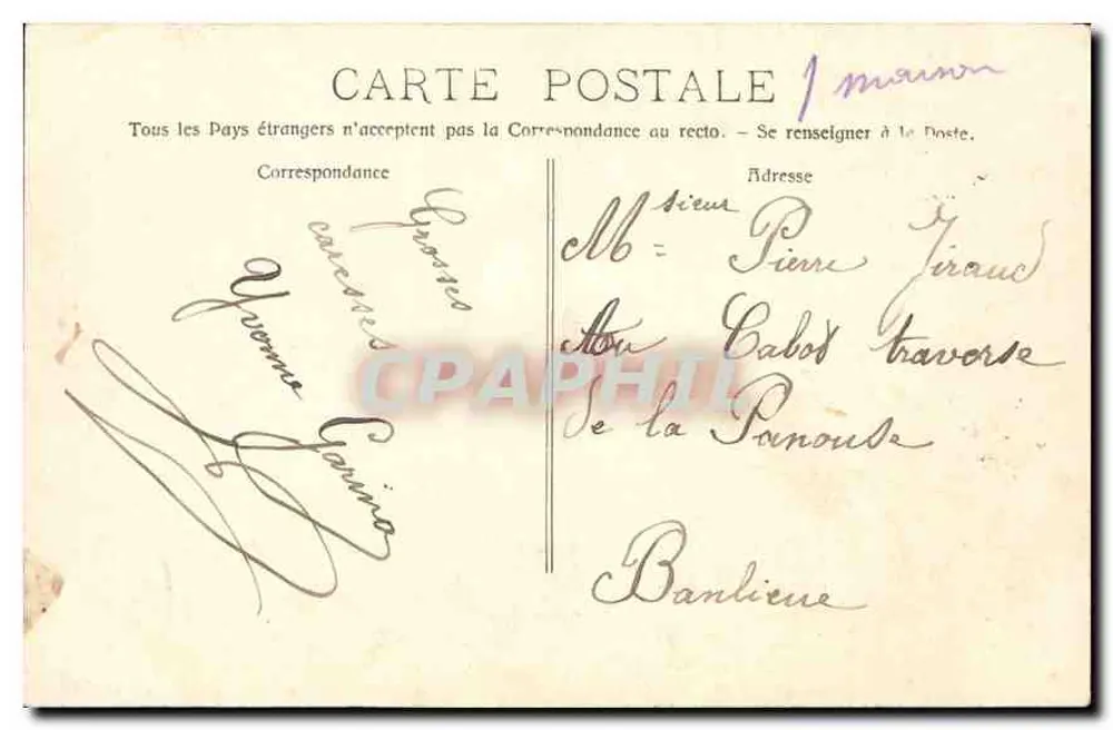 Marseille - A Praça dos Capuchinhos — Obélisco e fonte — editor N. Mastic, n° 649 - Verso