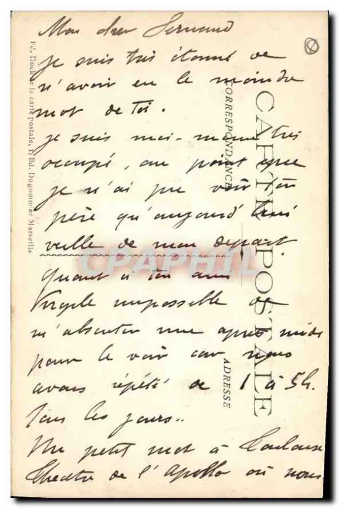 Marseille - La Cannebière — vue animée avec tramways et bâtiments — éditeur non identifié, n° 11 - Verso