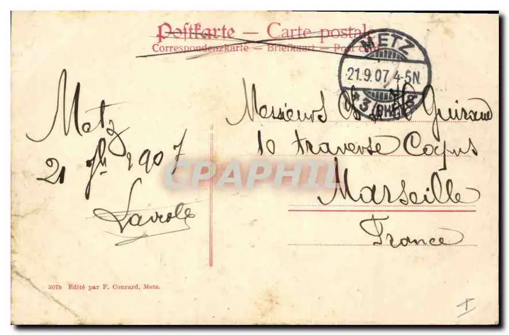 Metz — Portal der Kathedrale — Verlag F. Conrard, Nr. 3076 - Rückseite
