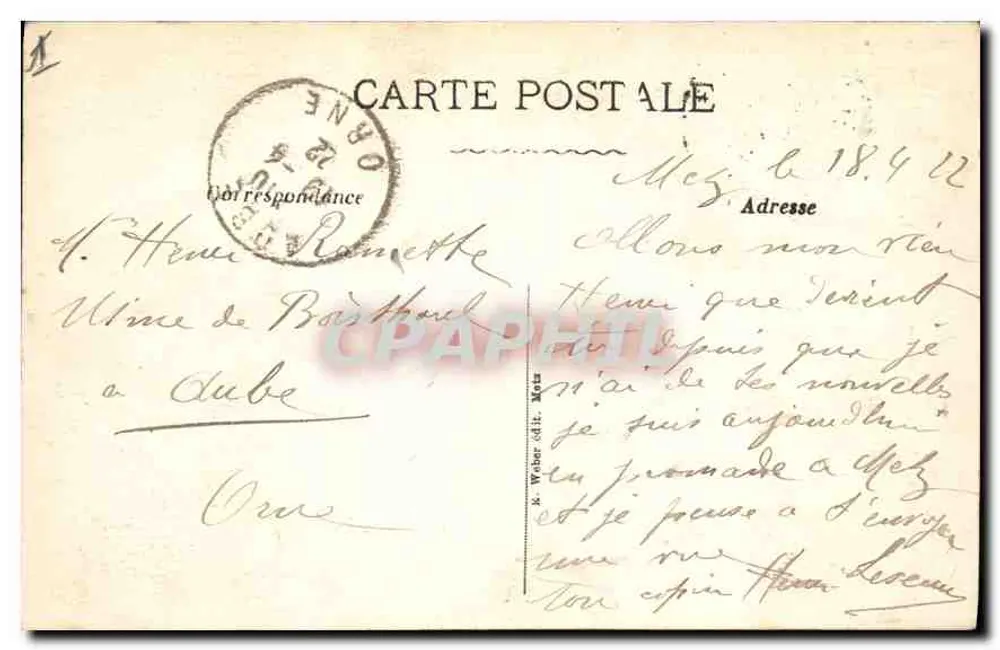 Metz — A Catedral — N. Weber editor. Metz - Verso