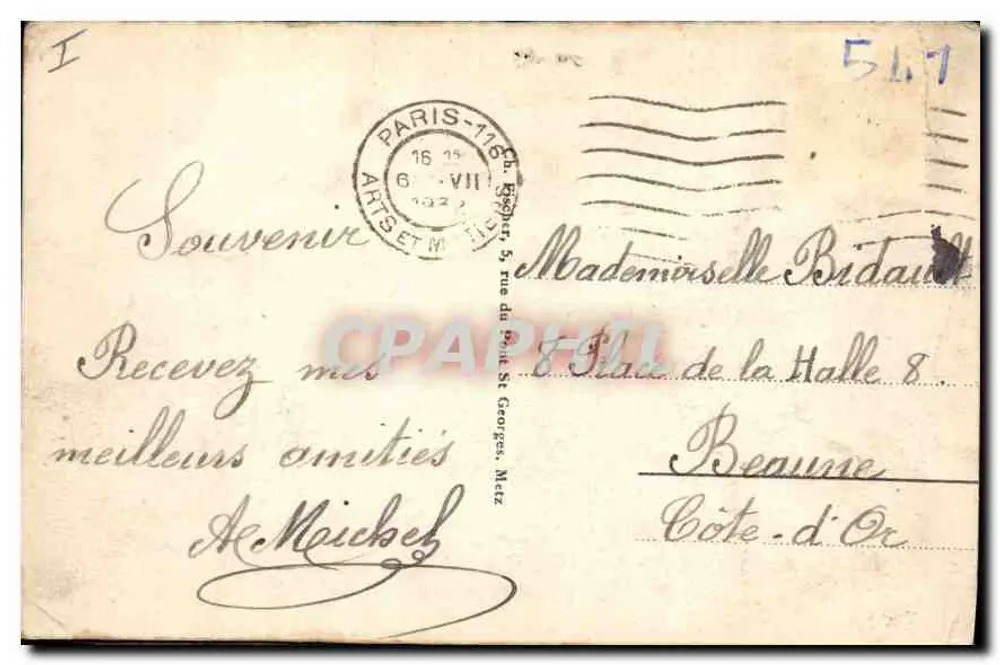 Metz - La Digue de la Pucelle et la Cathédrale — éditeur non visible, n° de série 427 - Verso