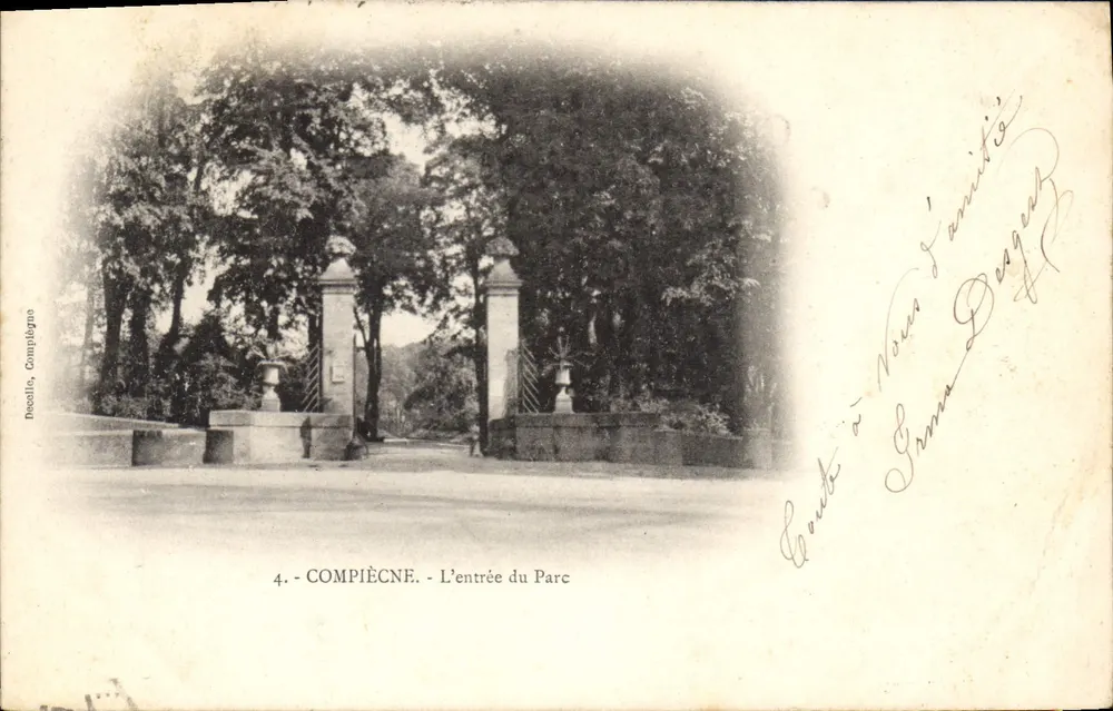 Compiègne - L'entrée du Parc — éditeur Descolle, Compiègne, n°4 - Frente