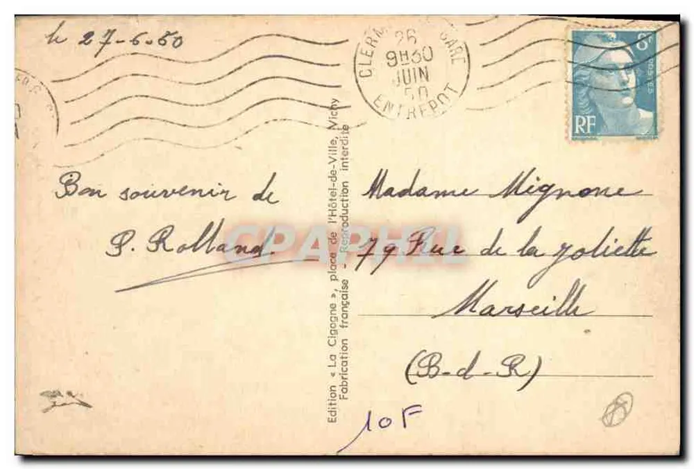 Clermont-Ferrand — A Catedral e o Monumento das Cruzadas — A Cegonha, n°4018 - Verso