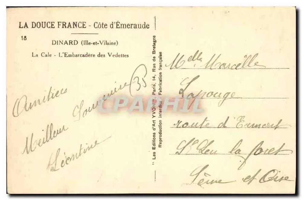Dinard — Der Anlegeplatz der Vedettes — Les Éditions d'Art YVO — n°18 - Rückseite