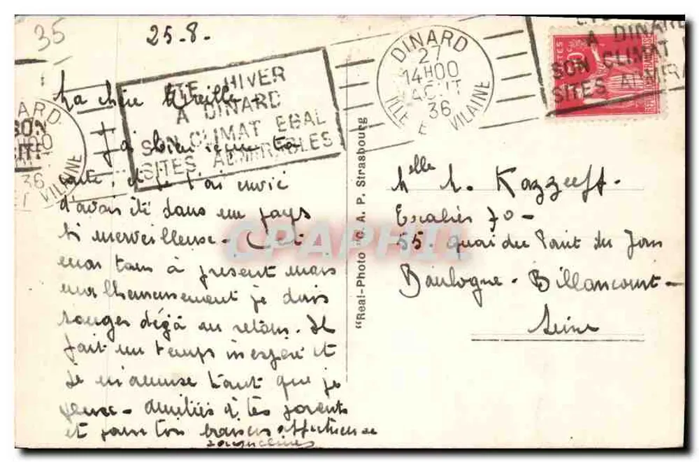 Dinard — Promenade des Alliées und Pointe du Moutinet — A.P. Straßburg - Rückseite