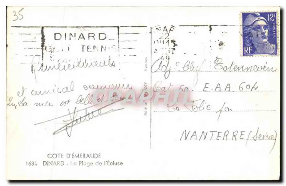 Dinard - La Plage de l'Écluse — Edizione SNY, Côte d'Émeraude - Verso