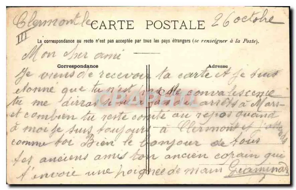 Clermont-Ferrand — Bairro dos Salins e Royat — Editor A. Jullien, n°2 - Verso