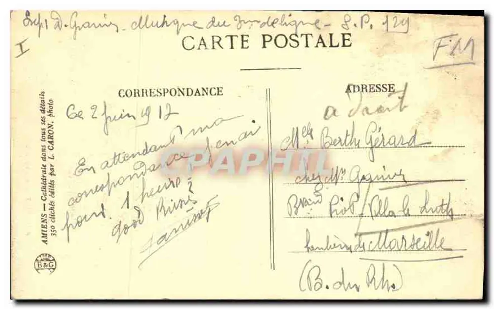 Amiens — Catedral (Lado Sul) — L. CARON, n° 129 - Verso