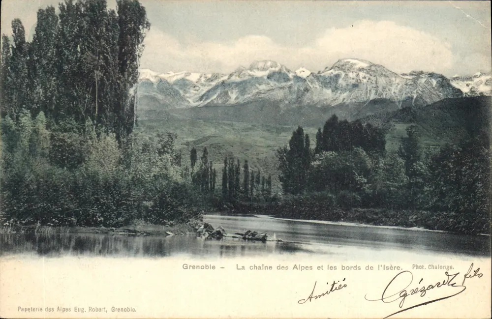 Grenoble — Die Kette der Alpen und die Ufer der Isère — Papeterie des Alpes Eug. Robert, Grenoble - Vorderseite
