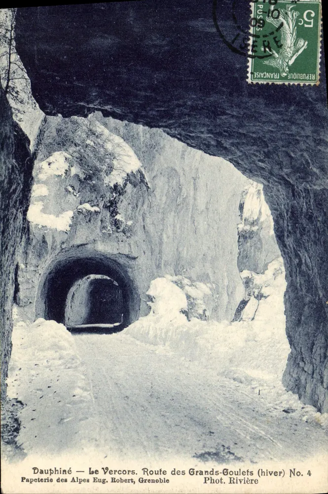 Dauphiné — Le Vercors. Route des Grands-Goulets (Winter) — Papeterie des Alpes Eug. Robert, Grenoble. Foto von Rivière. Nr. 4 - Vorderseite