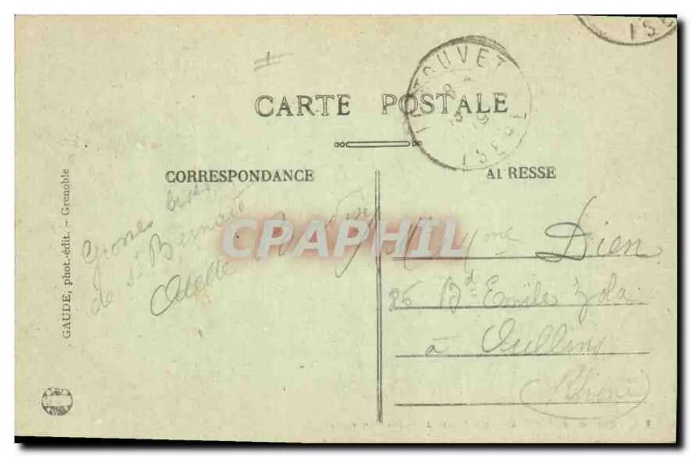 Environs de GRENOBLE — Route de Saint-Pancrasse — GAUDE, fot.-edit., Grenoble, n°542 - Verso