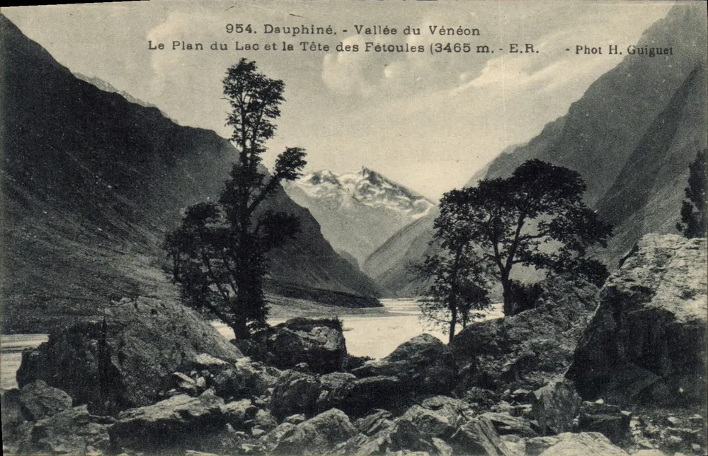 Dauphiné - Tal des Vénéon — Der Plan des Sees und der Kopf der Fétoules (3465 m) — Foto H. Guiguet - Vorderseite