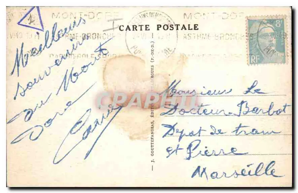 Mont-Dore — Park des Casinos — J. COUTTEFANGES, Verleger - Rückseite