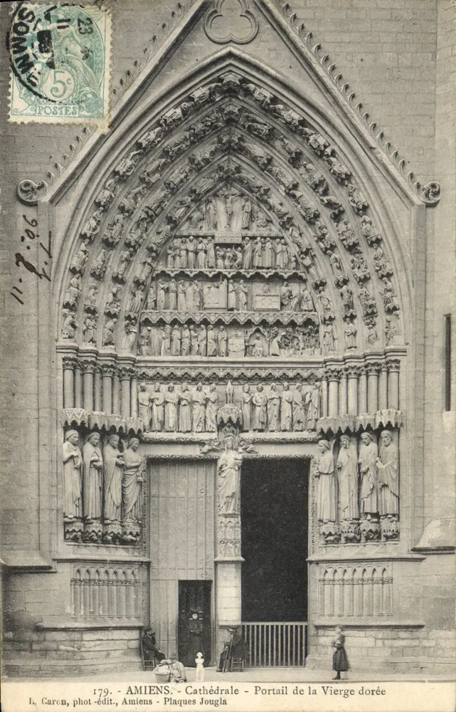 Amiens - Cathédrale - Portail de la Vierge dorée — I. Caron, phot.-édit., Amiens - Plaques Jouglais - Recto