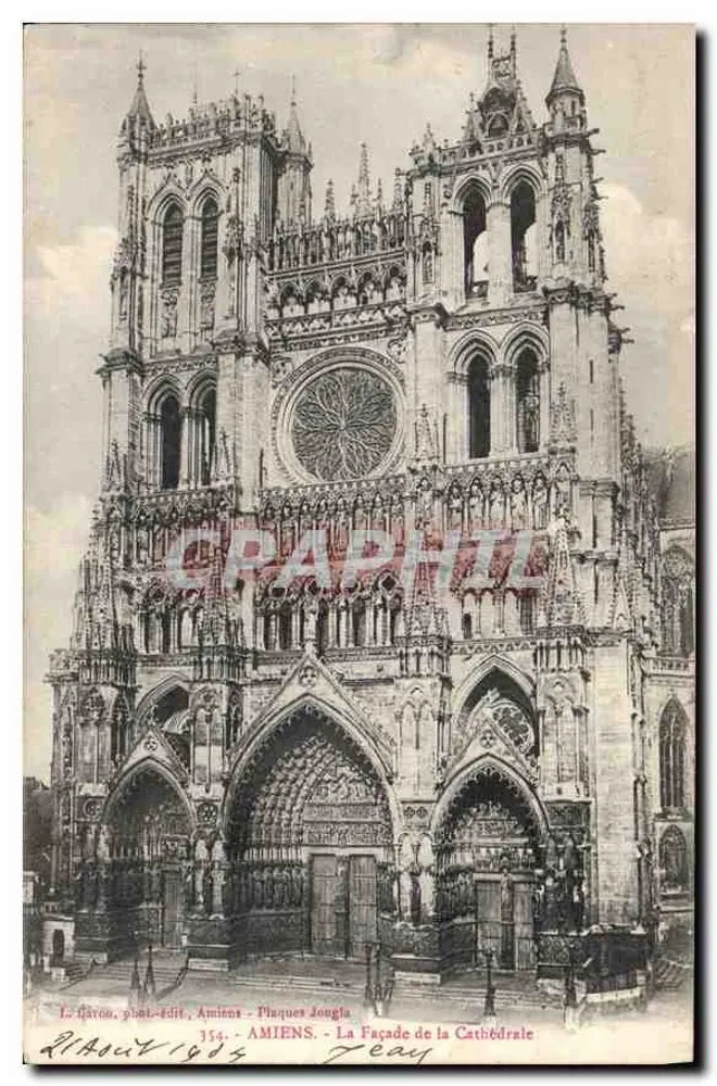 Amiens - A Fachada da Catedral — L. Harou, fot.-Edit., Amiens - Plaques Jongla, n° 354 - Frente