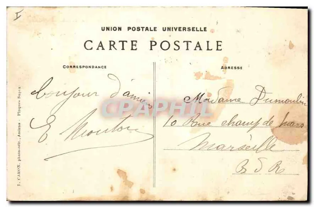 Amiens — O Museu da Picardia — I. CARON, fotógrafo, Amiens - Verso
