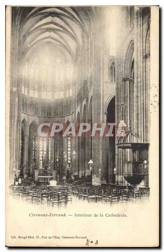 Clermont-Ferrand — Interior da Catedral — Lib. Bougè-Béas, 21 Rue de l'Écu, Clermont-Ferrand, n°3 - Frente