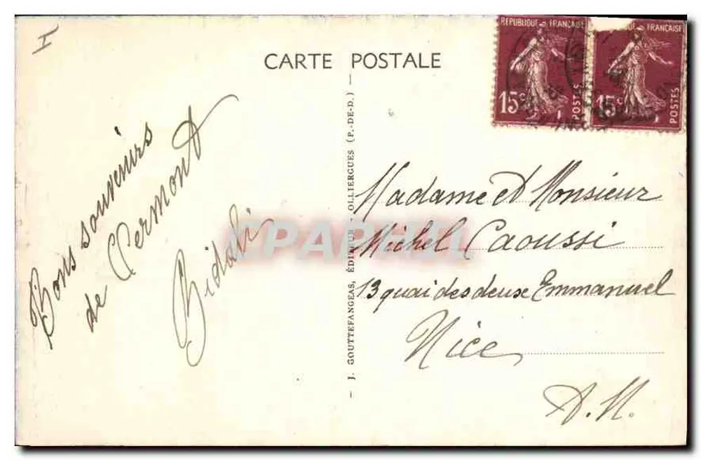 Clermont-Ferrand — Entrada do Teatro — G. D'O. 1049 - Verso