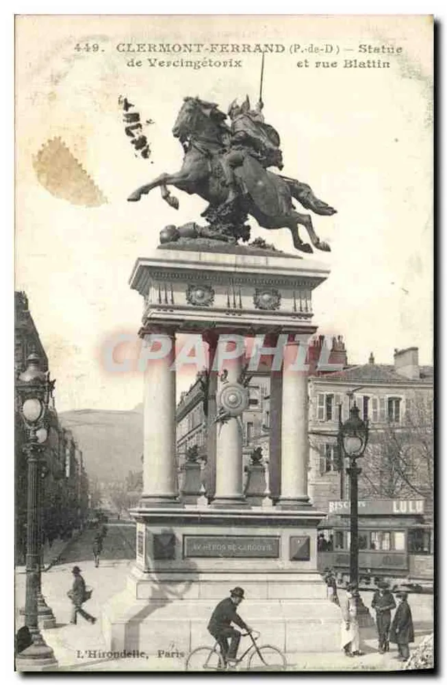 Clermont-Ferrand (P.-de-D) — Statue de Vercingétorix et rue Blattin — L'Hirondelle, Paris, n°449 - Recto