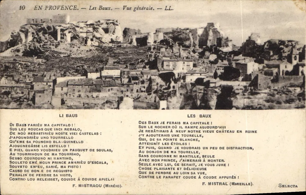 Les Baux — Vista geral — LL. — F. Mistral (Mireille) — Selecta - Frente
