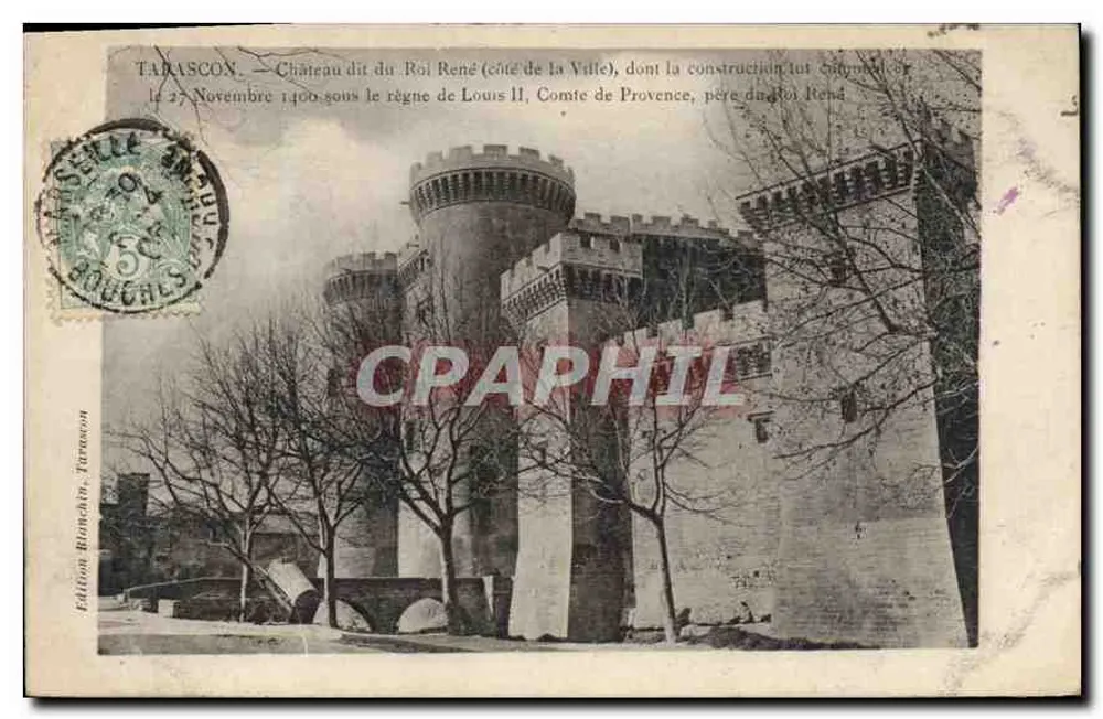 Tarascon — Schloss genannt Schloss des Königs René (Seite der Stadt), dessen Bau am 27. November 1400 unter der Herrschaft von Ludwig II., Graf von Provence, Vater des Königs René begonnen wurde — Ausgabe Blanchin, Tarascon - Vorderseite