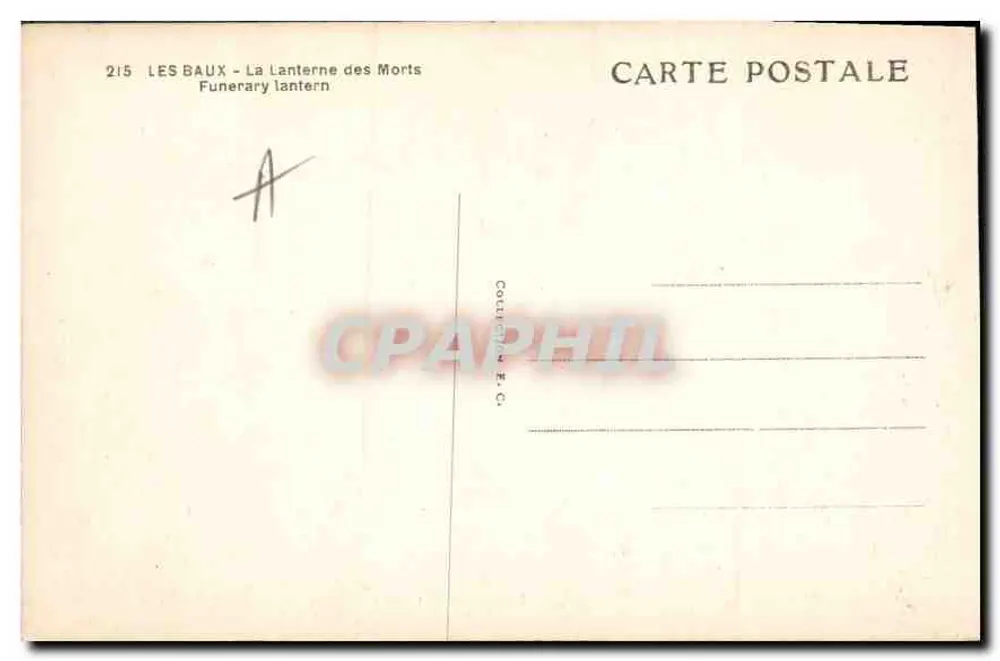 Les Baux - A Lanterna dos Mortos — editor Couvreur E.C., n° de série 215 - Verso