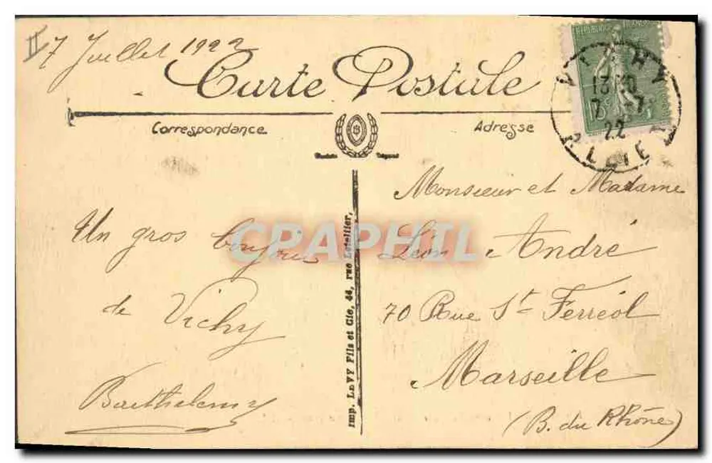 Vichy — Ein Stück des Parks und die überdachte Galerie — LL. n° 198 - Rückseite