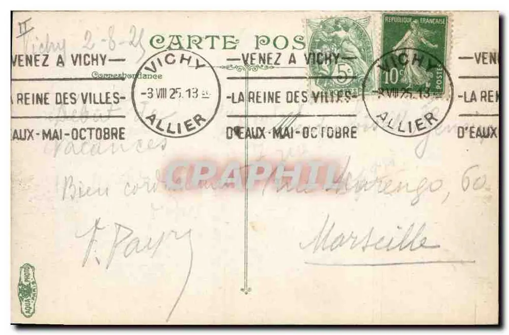 Vichy, a Velha Torre — vista da torre medieval — editor U. 9 & Cie - Verso