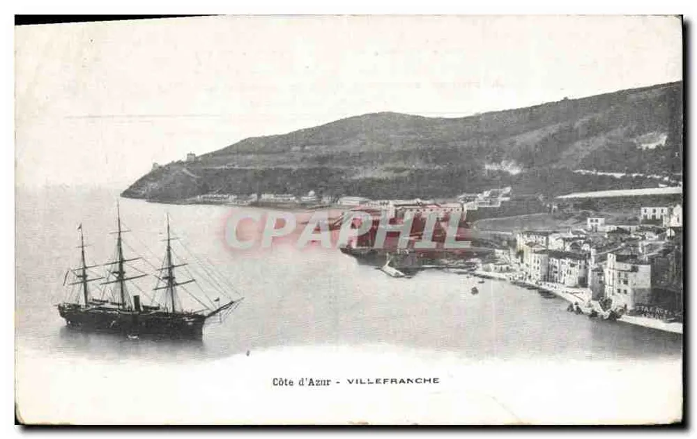 Côte d'Azur - VILLEFRANCHE — widok portu z trójmasztem — wydawca nie widoczny - Awers