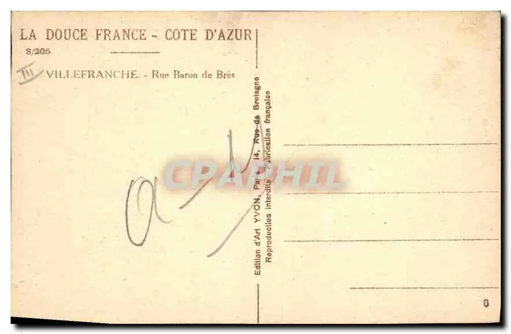 Villefranche-sur-Mer — Straße Baron de Brés — Kunstausgabe Yvon - Rückseite