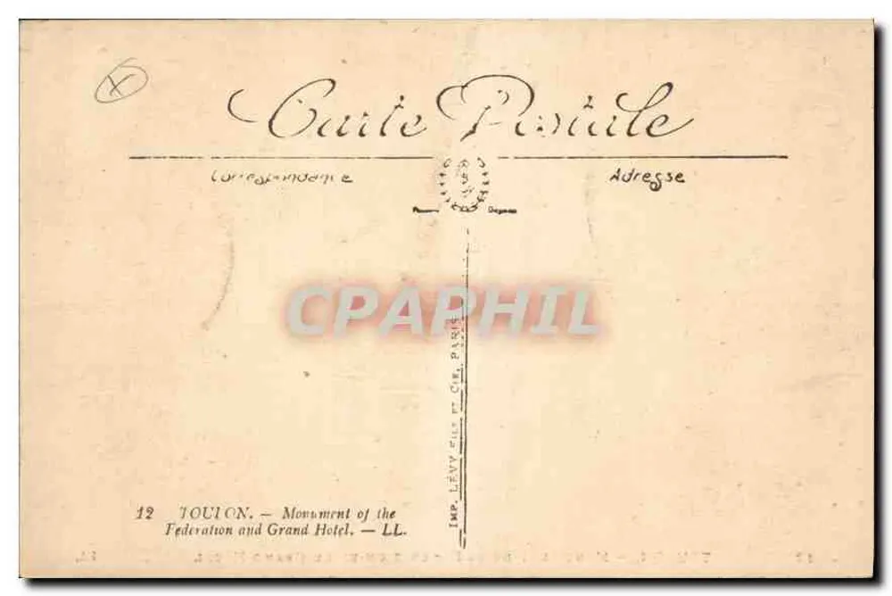 Toulon — Monumento della Federazione e l'Hotel de Grand — LL, n°12 - Verso