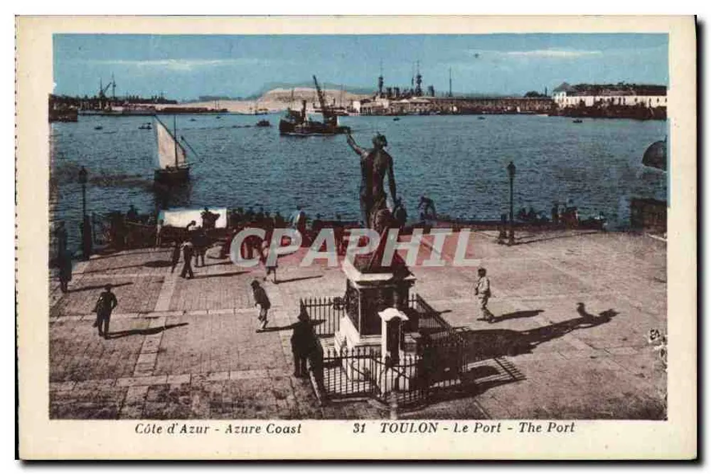Toulon - O Porto — vista do porto com estátua — n°31 - Frente