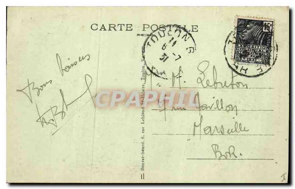Toulon-sur-Mer — Die Rathaus-Tür und die Karyatiden von Puget — Edit. B.S. - Rückseite