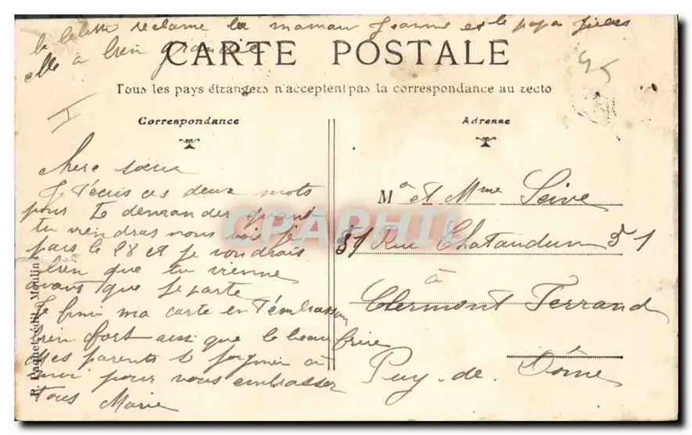 Museu de MOULINS — Lado Leste. — Editor não identificado, número de série não visível - Verso