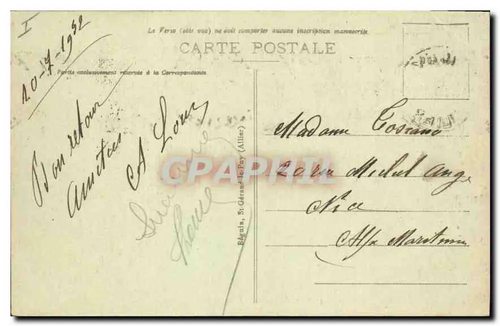 Vichy - La Grande Allée du Vieux Parc — éditeur Ideal, n° 343 - Verso
