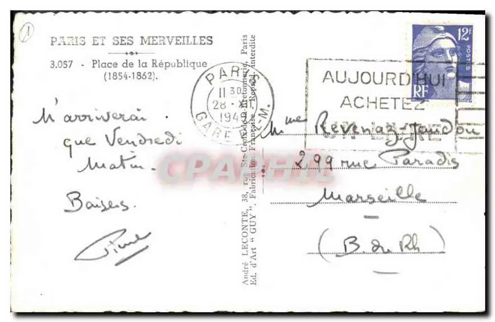 Place de la République — Paris — editor André Leconte, n° 3.057 - Verso