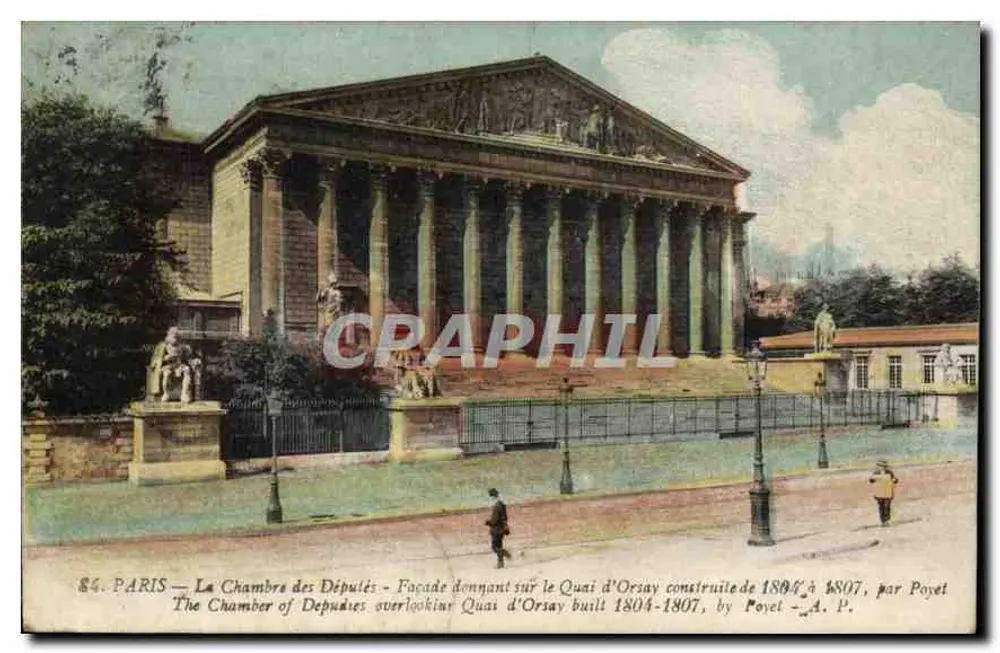 PARIS — La Chambre des Députés — Façade donnant sur le Quai d'Orsay, construite de 1884 à 1887, par Poyet — A.P. - Recto