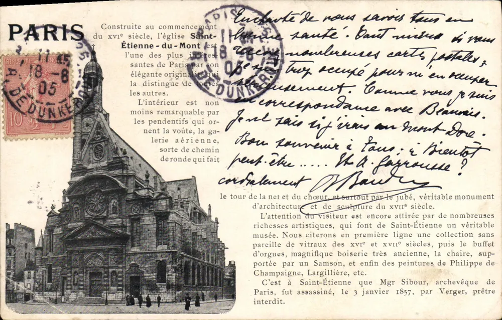 Kościół Świętego Etienne-du-Mont — Paryż — Wydawca Carte Tourmente, seria 1 - Awers