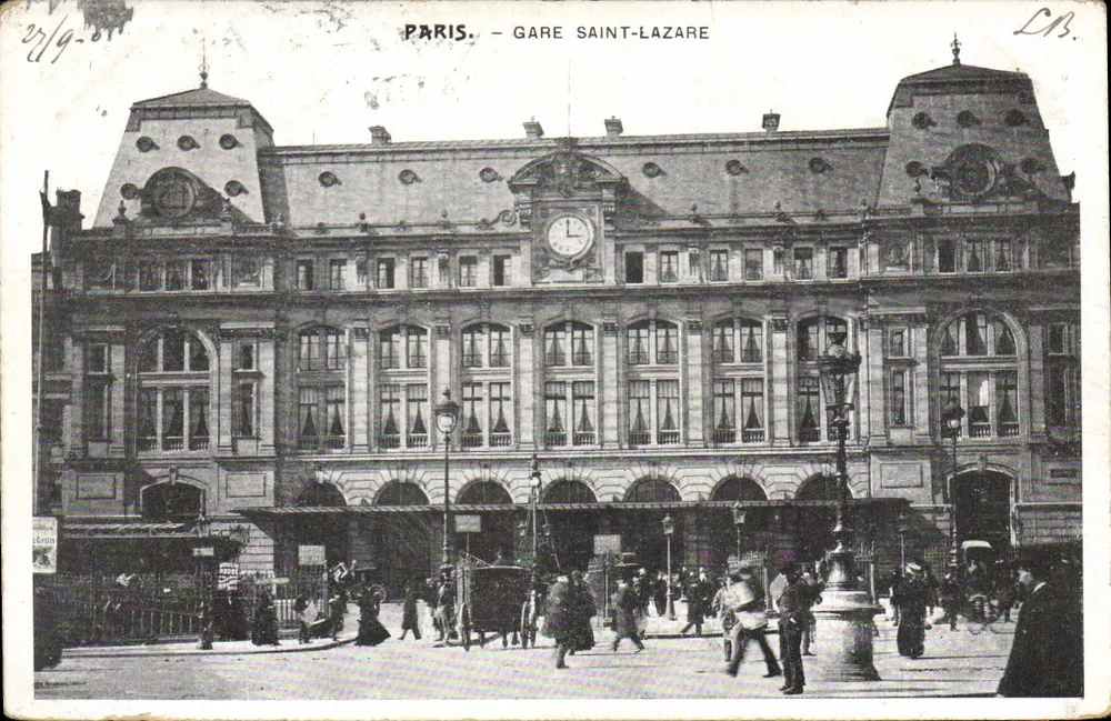 Parijs — Station Saint-Lazare — uitgever L.B. - Voorkant