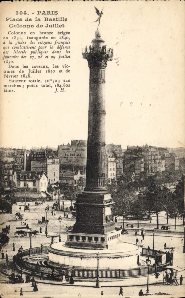 Paris - Place de la Bastille — Colonne de Juillet — J.H. éditeur - Recto