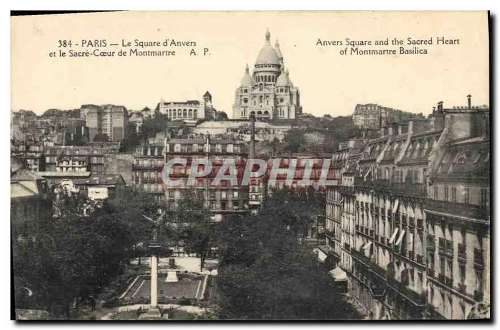 Paris — Le Square d'Anvers und der Sacré-Cœur von Montmartre — A. P. n°384 - Vorderseite