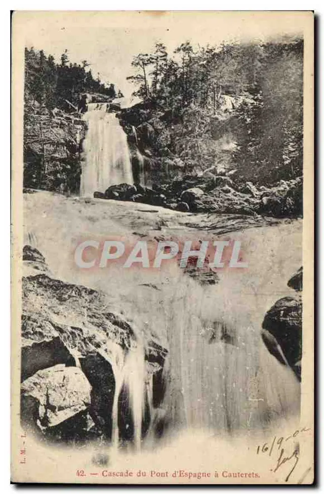 Cascade du Pont d'Espagne à Cauterets — vue de la cascade en pleine nature, éditeur L. M. - L., n° 42 - Voorkant